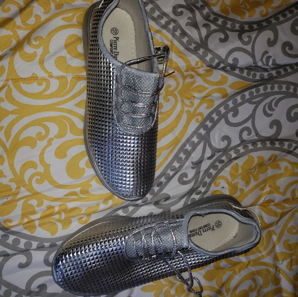Metallic Silver Designer Laced Sneakers